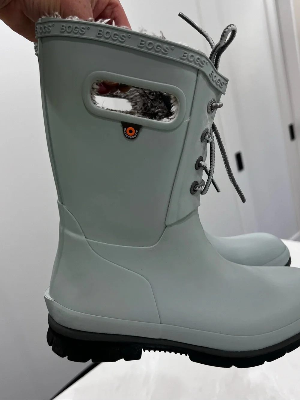 Bogs Amanda II Lace Up Rain Boots Jade Sage Green Lined Waterproof Womens Size 6